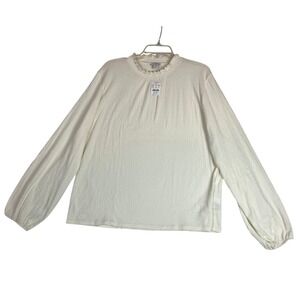 J. Crew Textured Mock Neck Long Sleeve Blouse Cream XXL Peasant